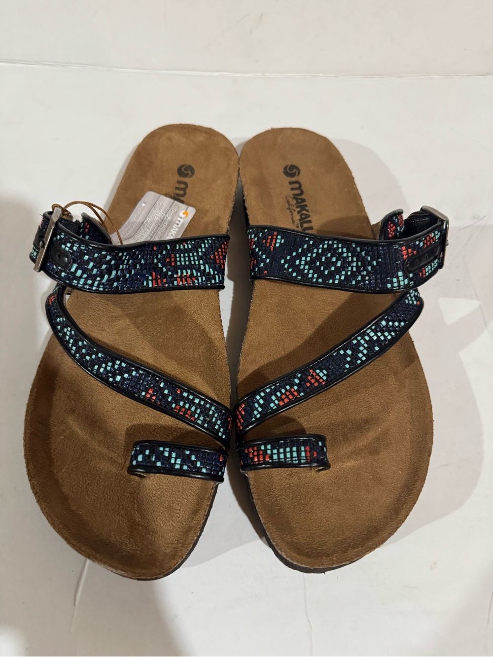 Makalu California Patterned Strap Sandals with Teal and Coral Accents